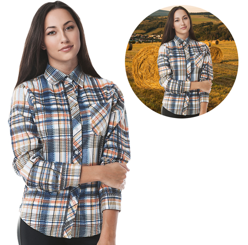 Granatowo-beżowo-pomarańczowy